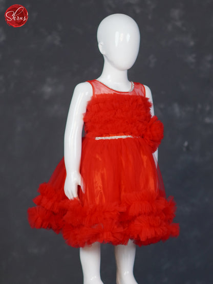 Red - Party Wear Netted Kids Frock - Shop on ShrusEternity.com