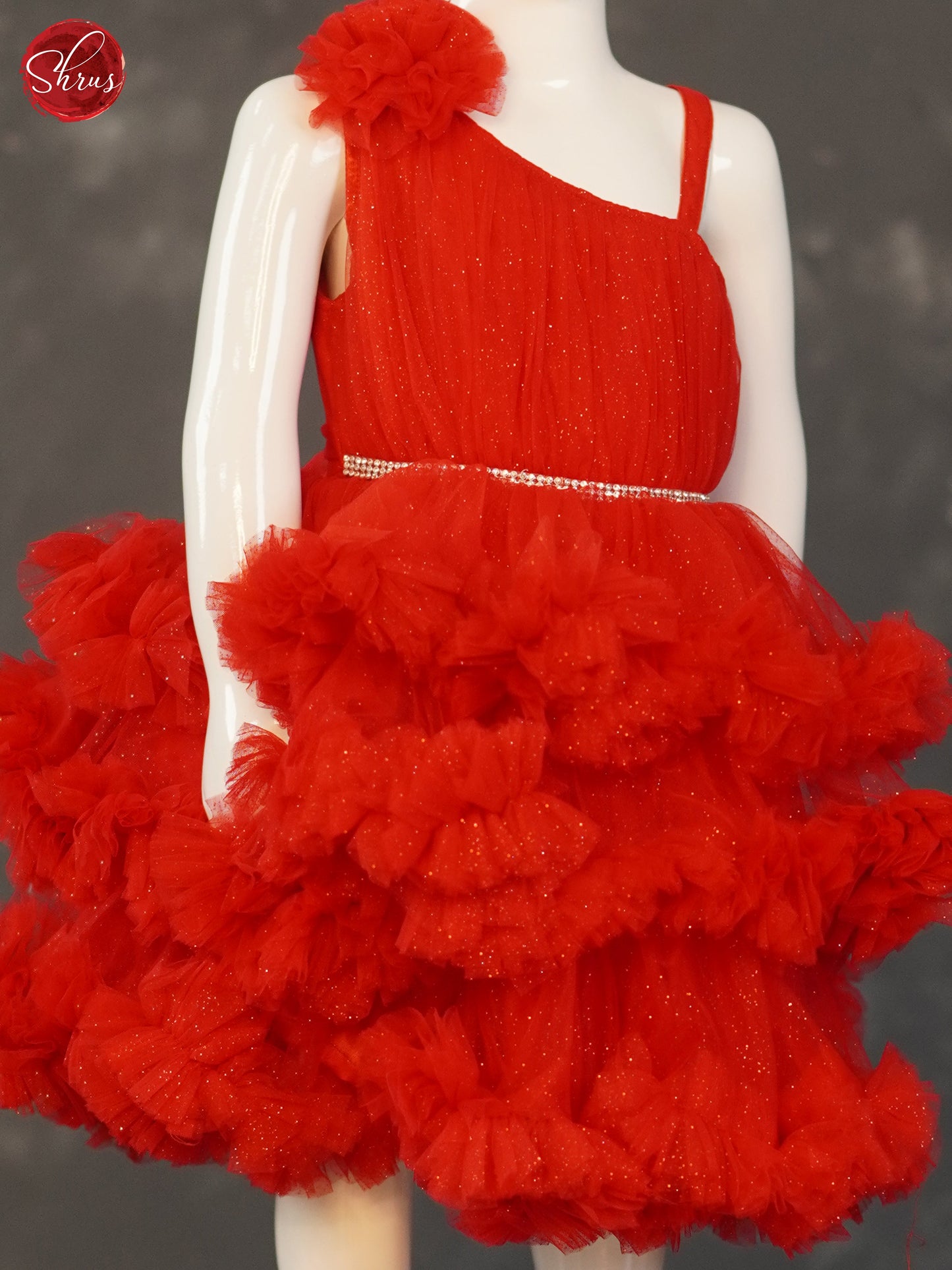 Red- Party Wear Netted Kids Frock - Shop on ShrusEternity.com