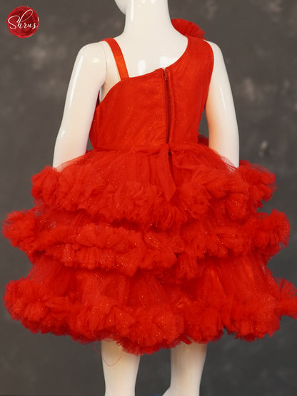 Red- Party Wear Netted Kids Frock - Shop on ShrusEternity.com