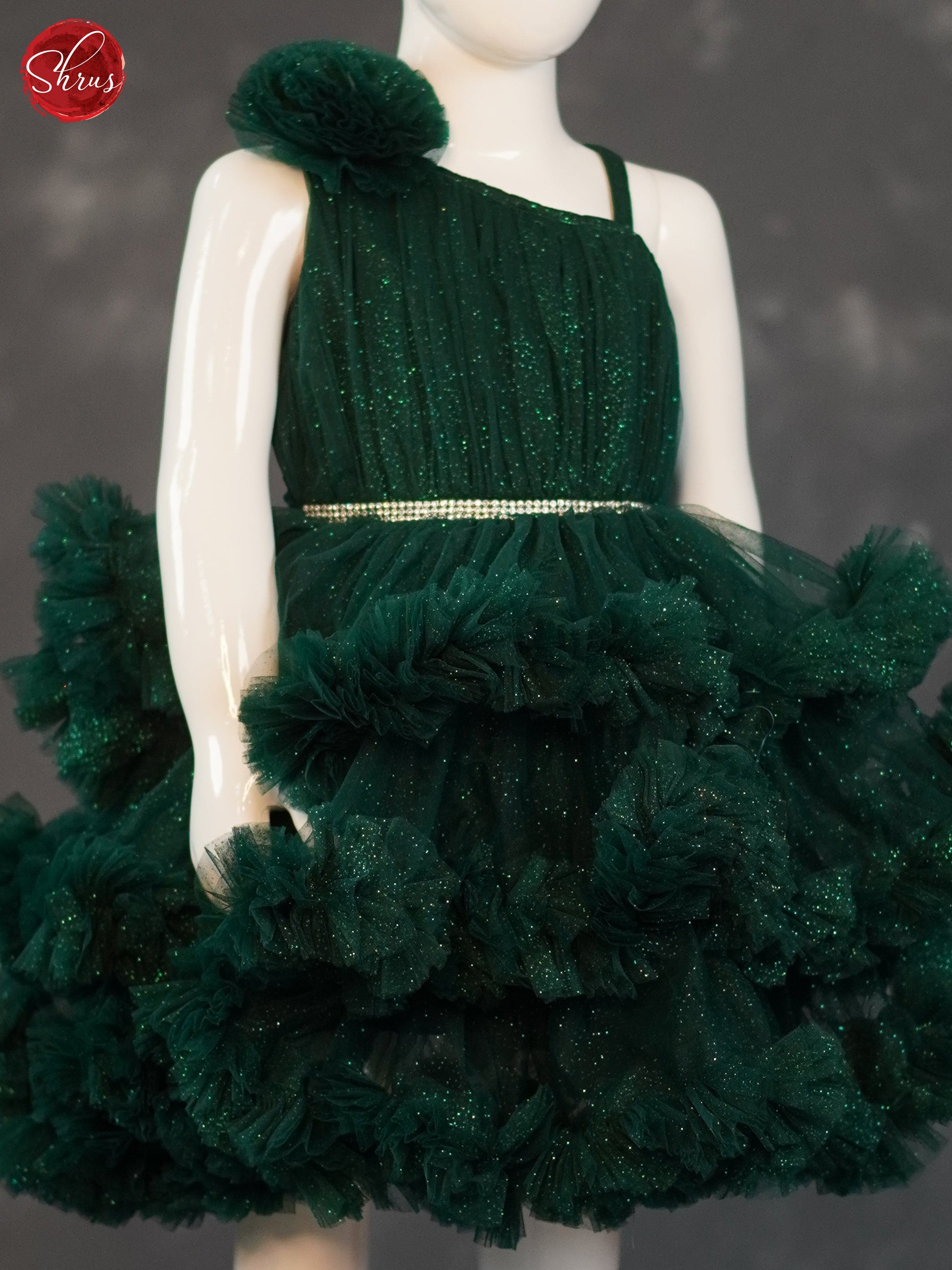 Green- Party Wear Netted Kids Frock - Shop on ShrusEternity.com