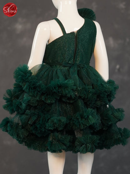 Green- Party Wear Netted Kids Frock - Shop on ShrusEternity.com