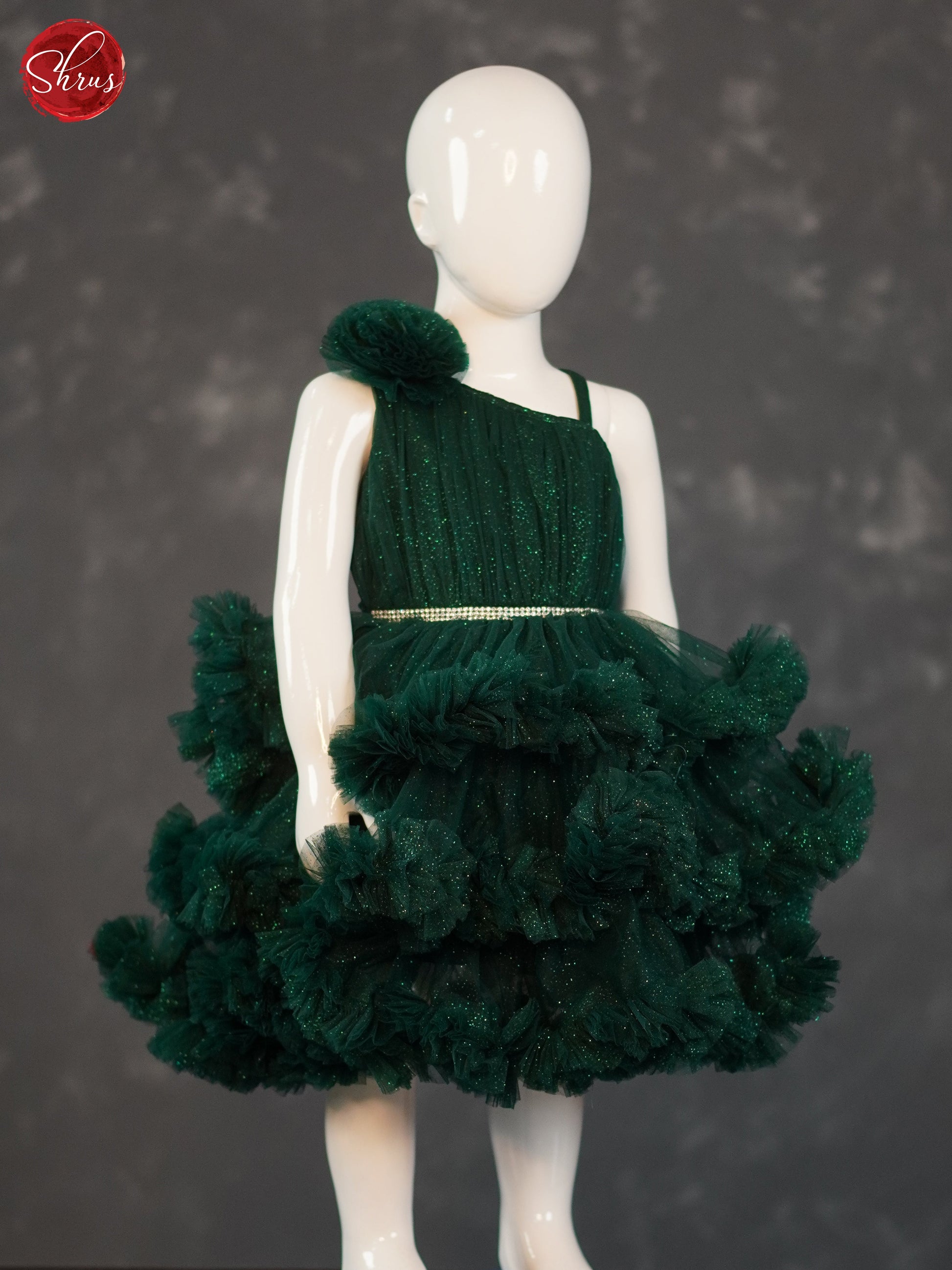 Green- Party Wear Netted Kids Frock - Shop on ShrusEternity.com