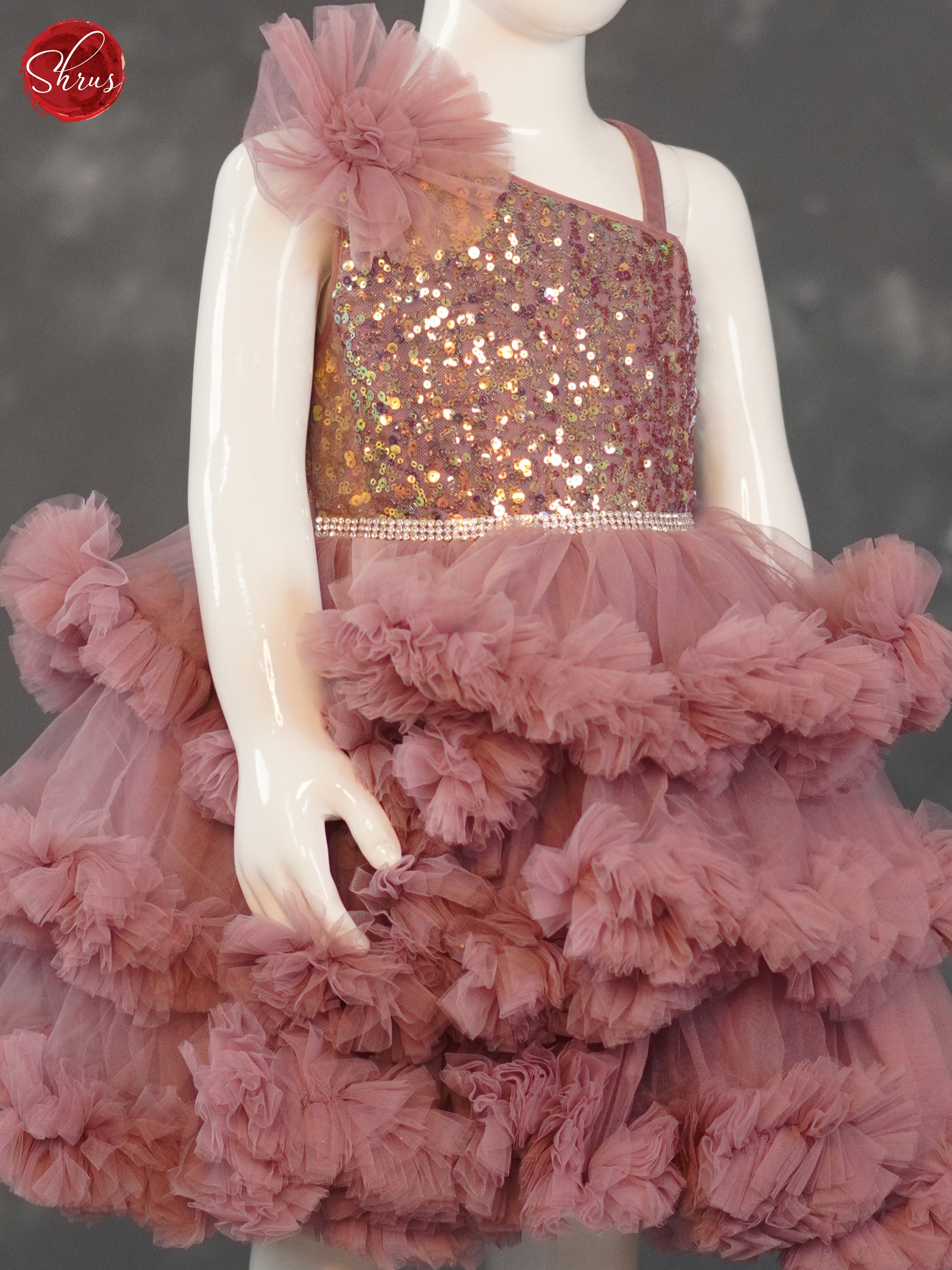 Onion Pink - Party Wear Netted Frock - Shop on ShrusEternity.com