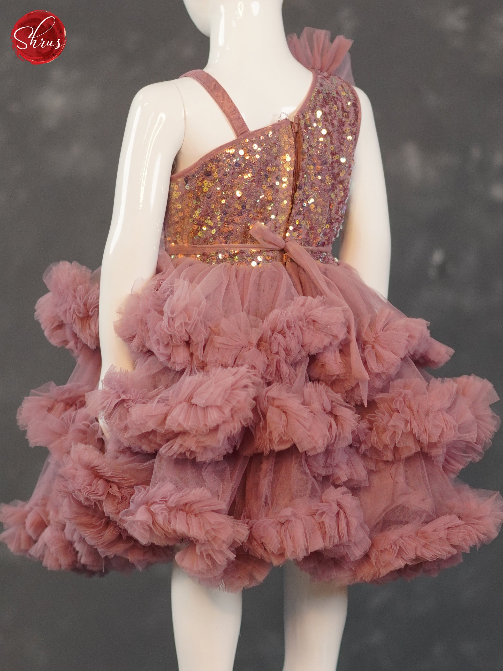 Onion Pink - Party Wear Netted Frock - Shop on ShrusEternity.com