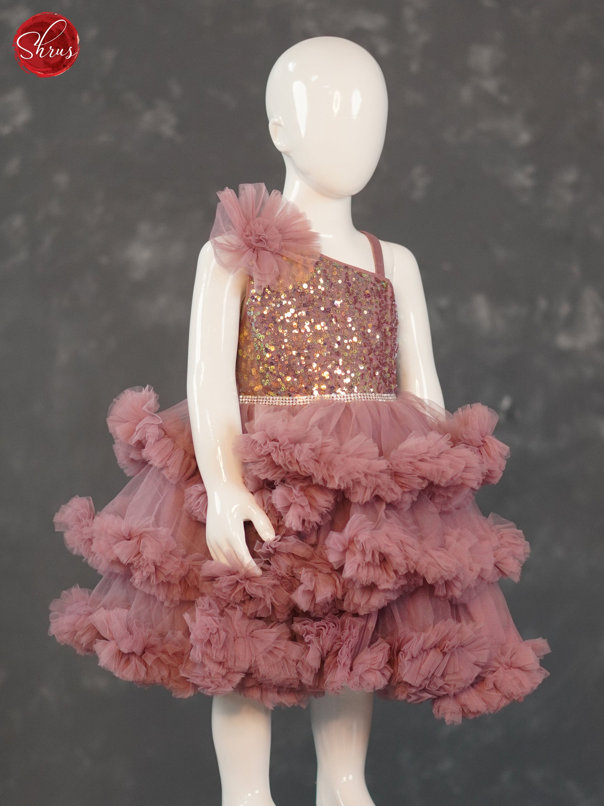 Onion Pink - Party Wear Netted Frock - Shop on ShrusEternity.com