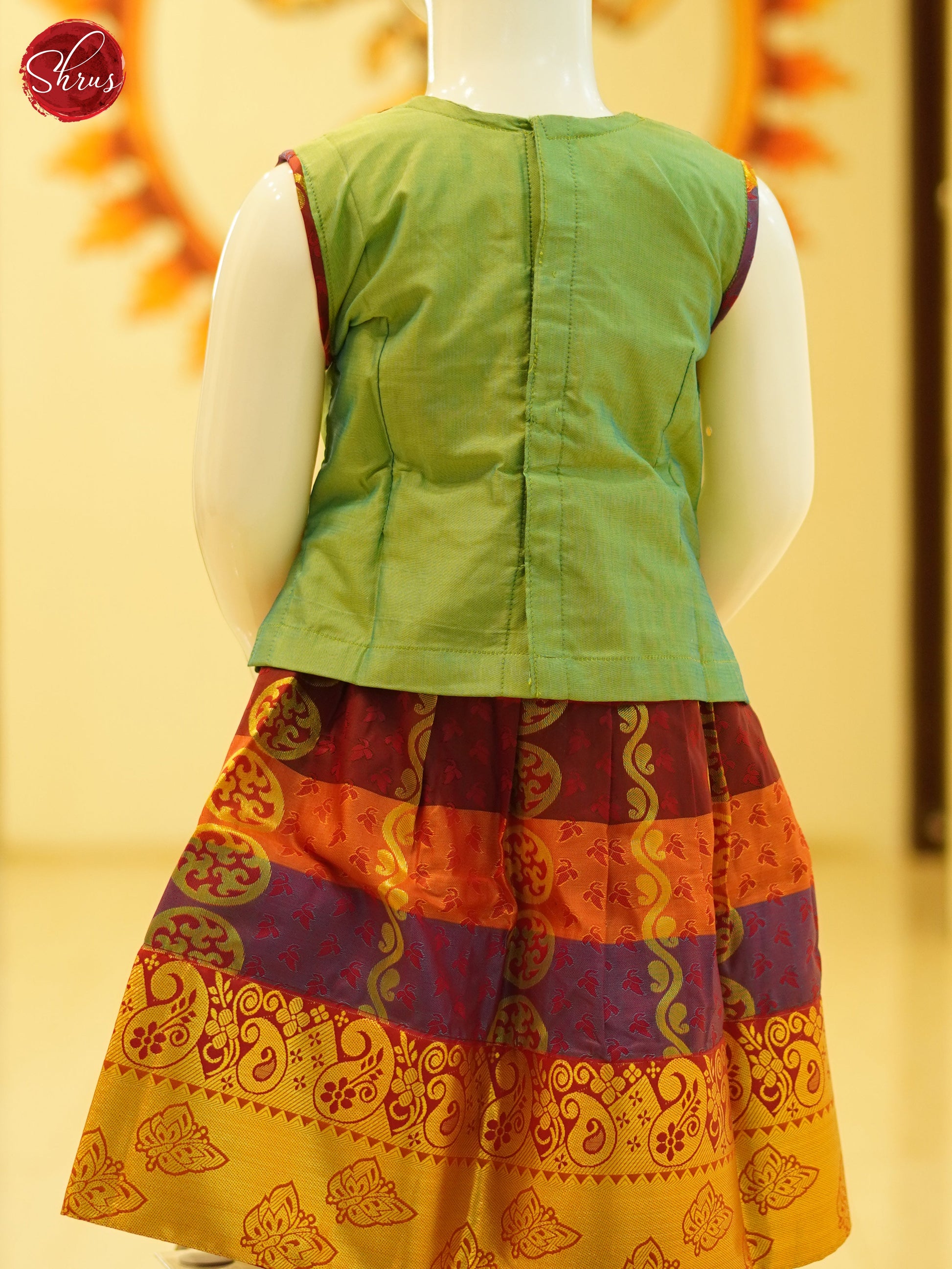 Green & Orange - Readymade Pattu Pavadai - Shop on ShrusEternity.com