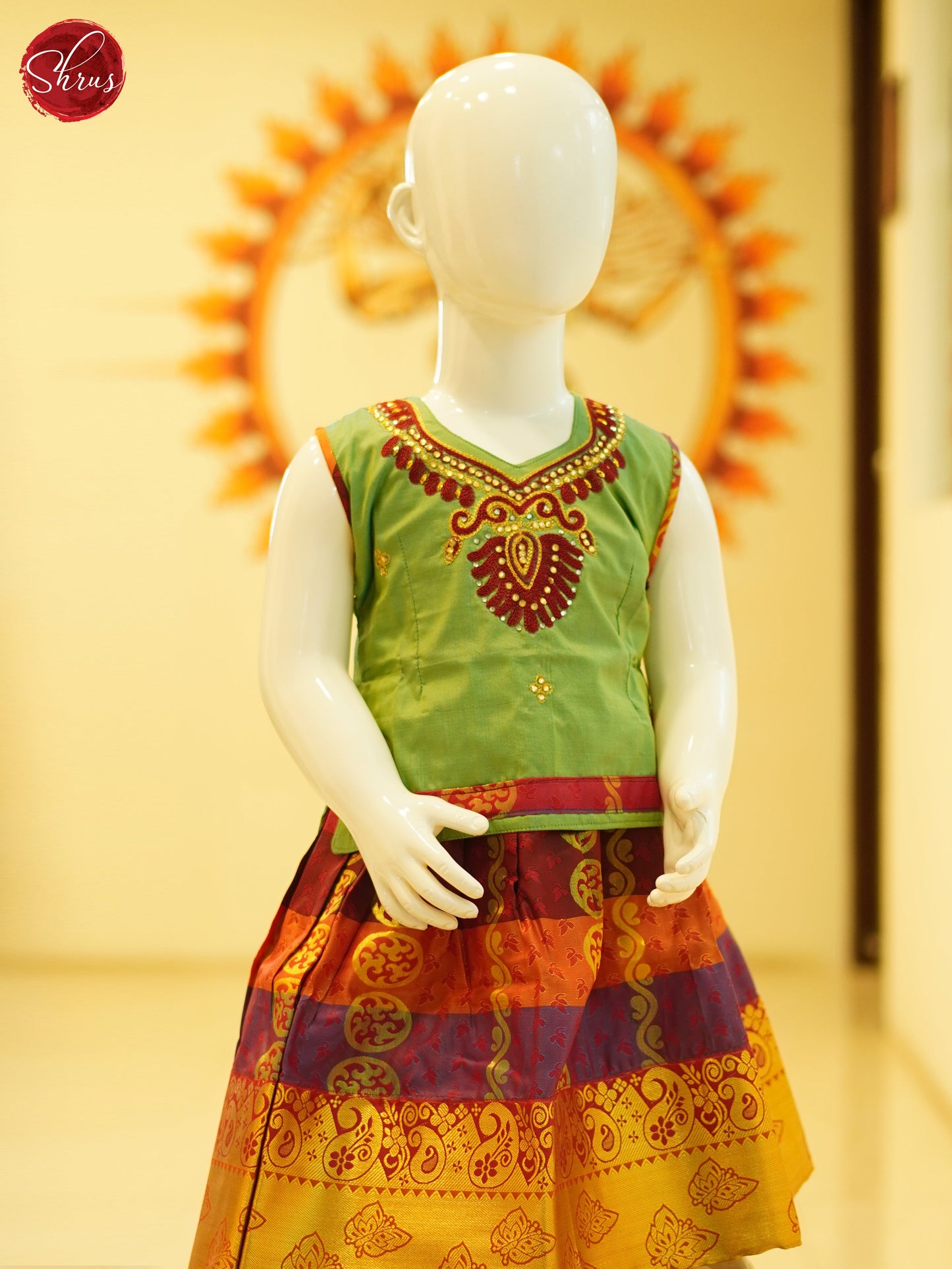 Green & Orange - Readymade Pattu Pavadai - Shop on ShrusEternity.com