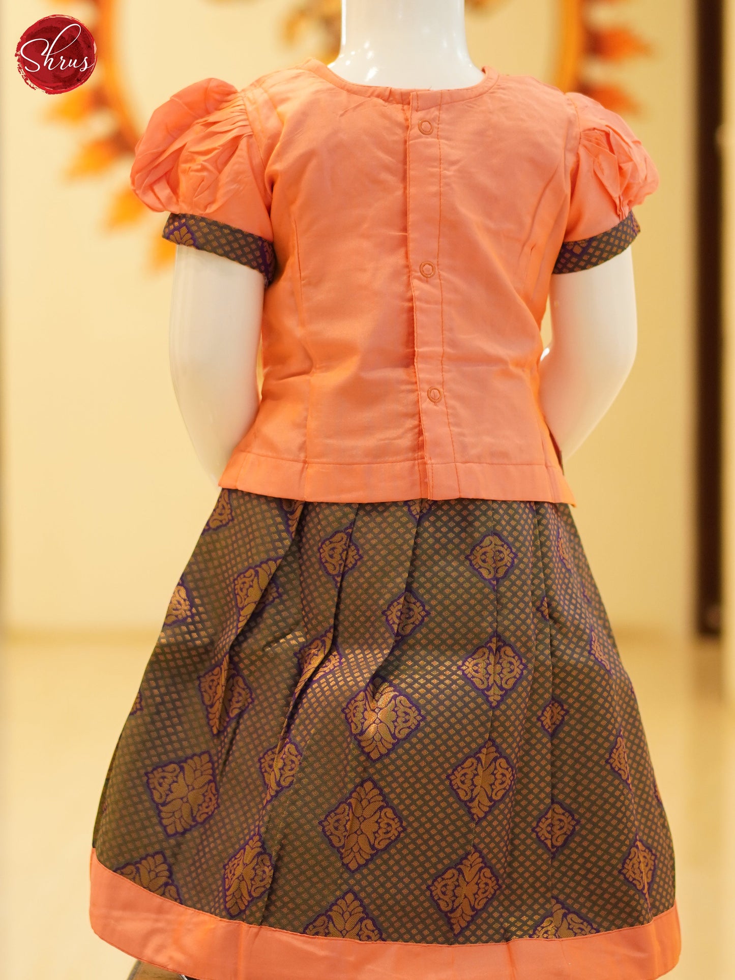 Peach & Green - Readymade Kids pattu Pavadai - Shop on ShrusEternity.com