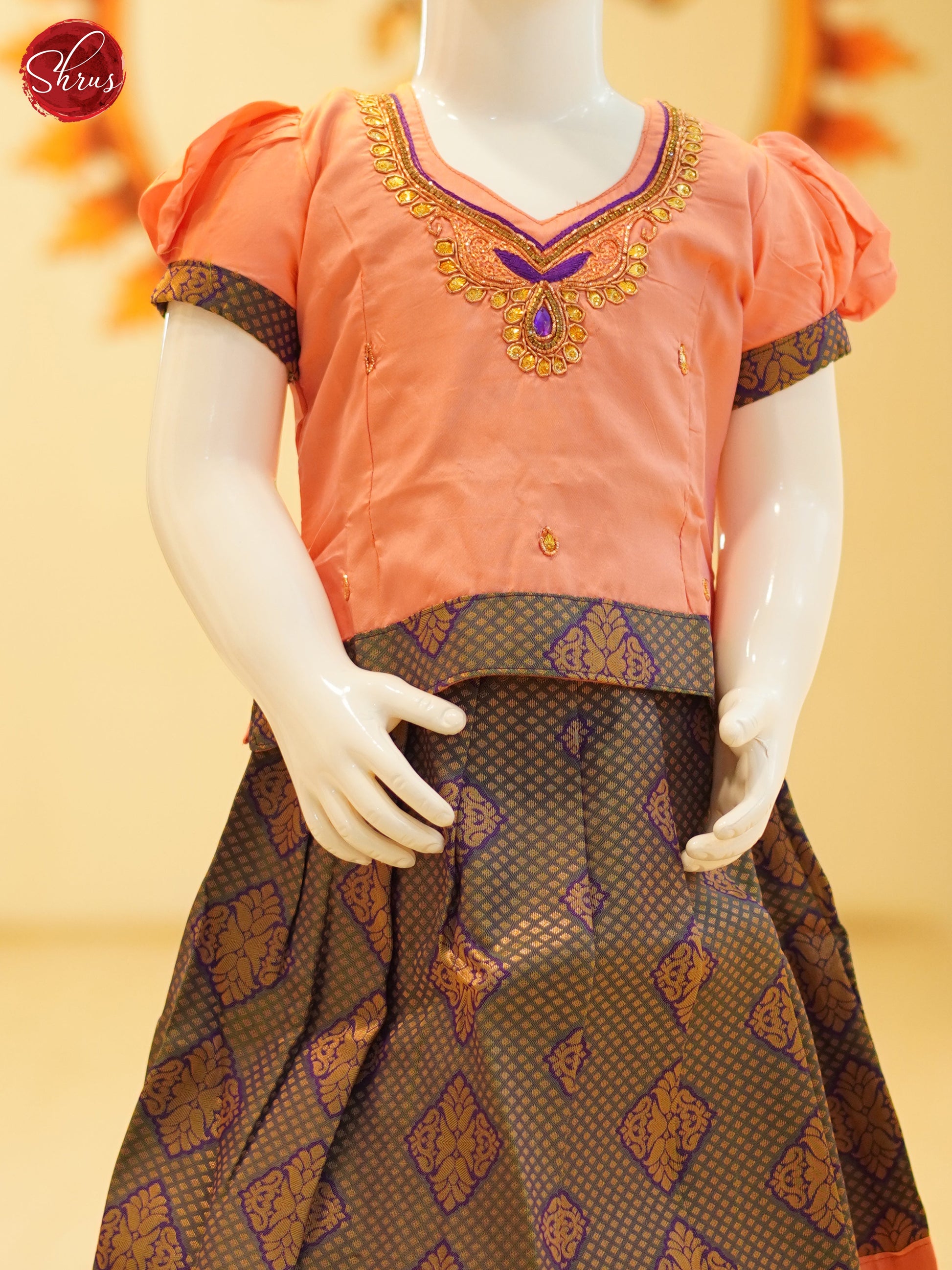 Peach & Green - Readymade Kids pattu Pavadai - Shop on ShrusEternity.com
