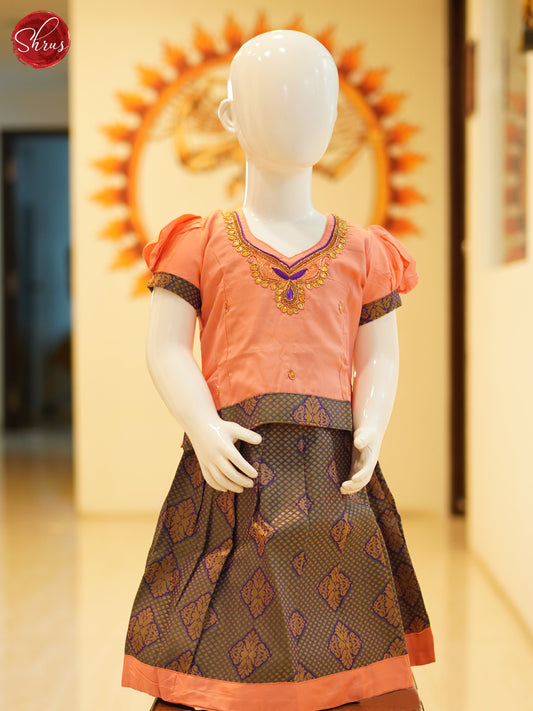 Peach & Green - Readymade Kids pattu Pavadai - Shop on ShrusEternity.com