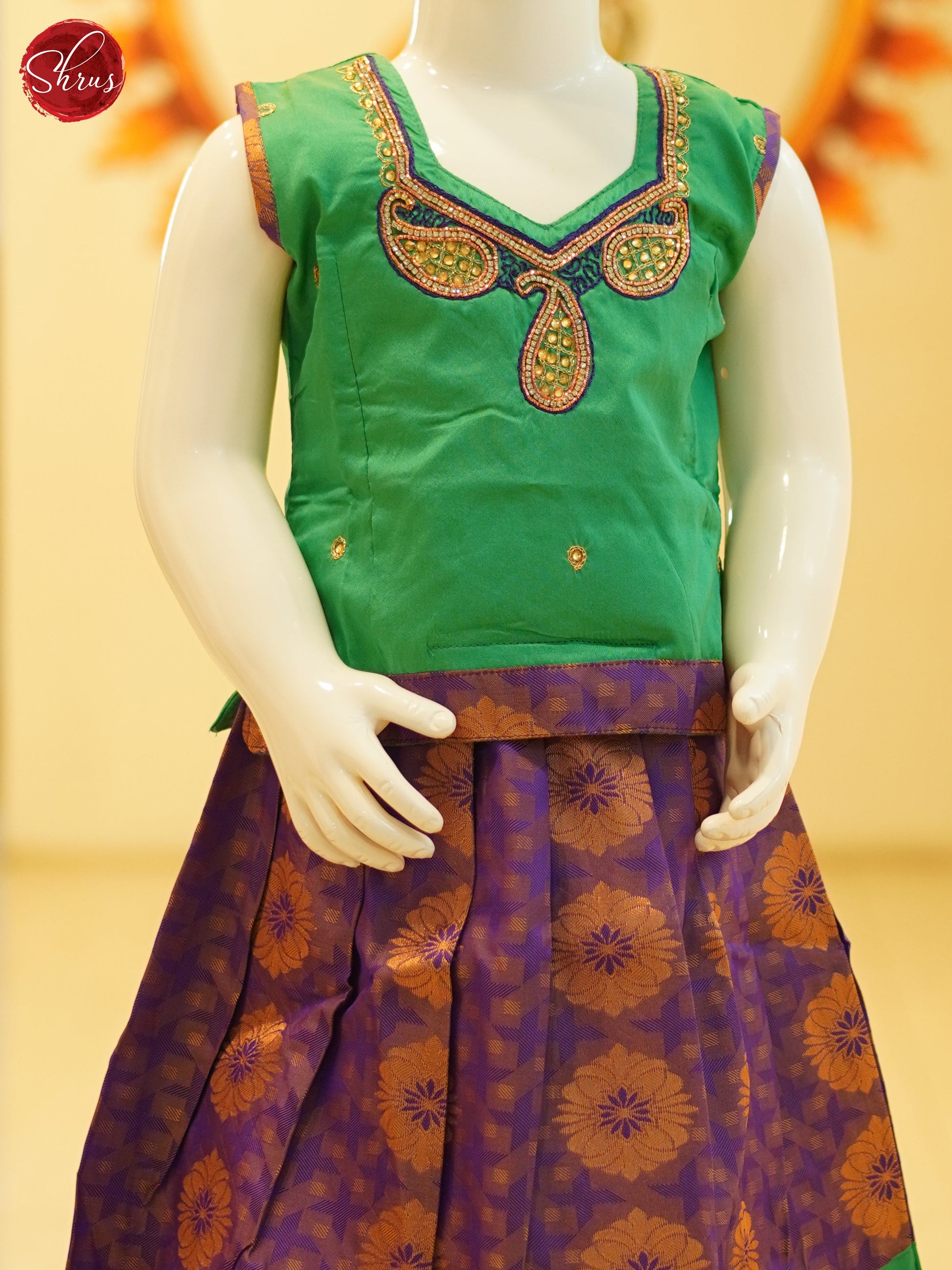 Green & Violet - Readymade Kids Pattu Pavadai - Shop on ShrusEternity.com