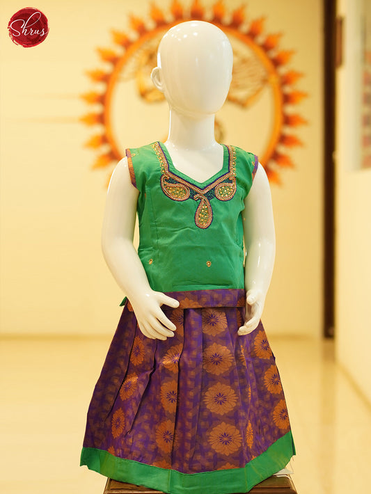 Green & Violet - Readymade Kids Pattu Pavadai - Shop on ShrusEternity.com