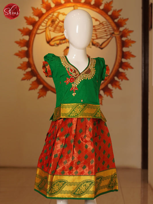 Green & Orange - Pattu Pavadai - Shop on ShrusEternity.com