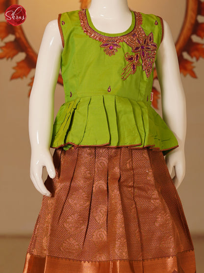 Green & Brown - Readymade Pattu Pavadai - Shop on ShrusEternity.com