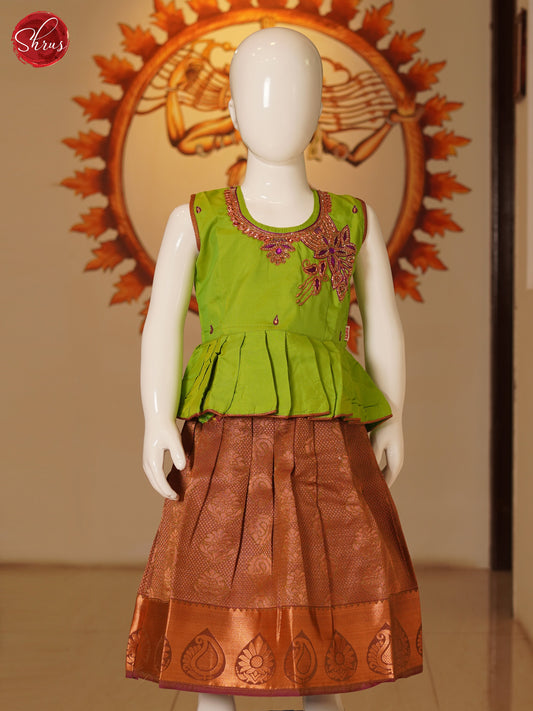 Green & Brown - Readymade Pattu Pavadai - Shop on ShrusEternity.com