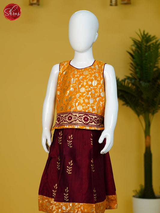 Orange & MAroon - Readymade Kids Pavadai - Shop on ShrusEternity.com