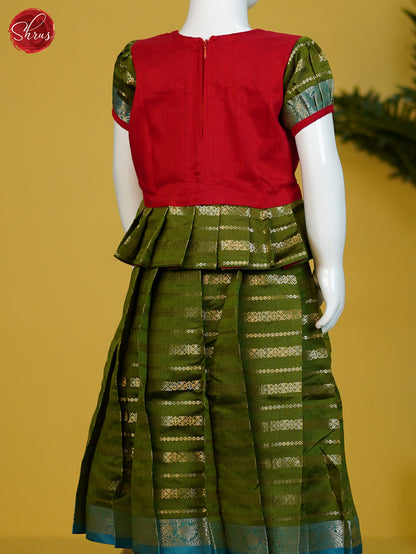 Red & Green  - Readymade Kids pattu Pavadai - Shop on ShrusEternity.com