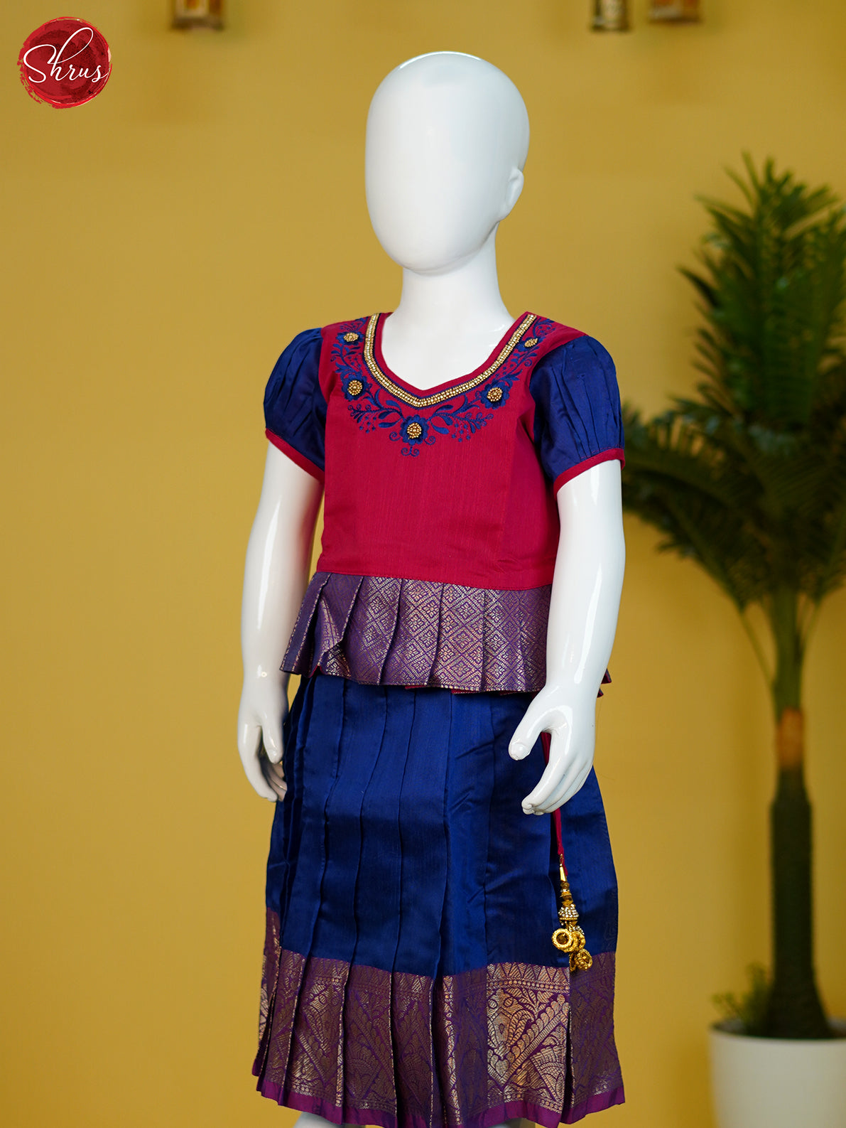 Red & Blue- Readymade Kids Pattu Pavadai - Shop on ShrusEternity.com