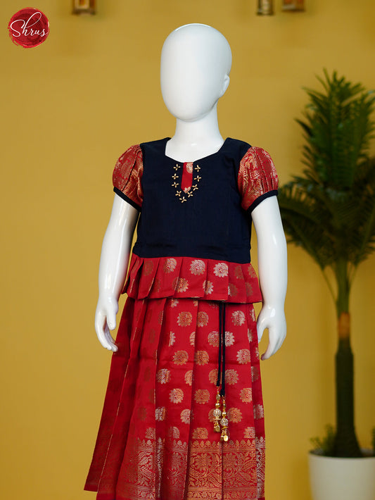 Blue & Red - Readymade Kids pattu pavadai - Shop on ShrusEternity.com