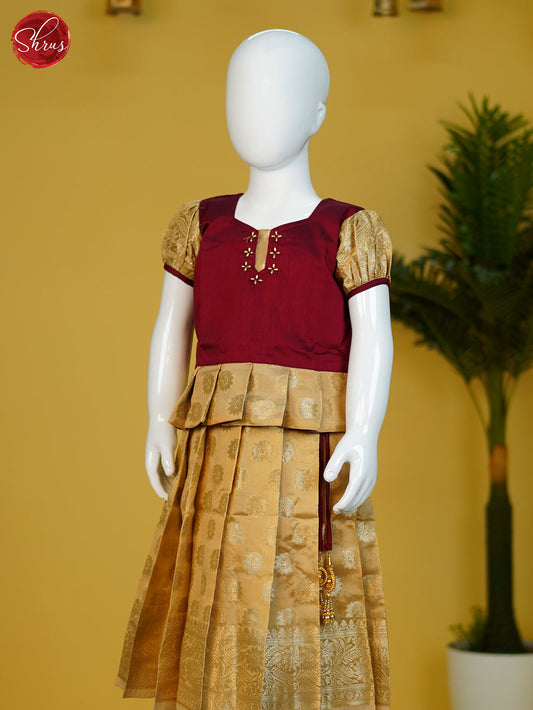 Maroon & Gold - Readymade Kids Pattu Pavadai - Shop on ShrusEternity.com
