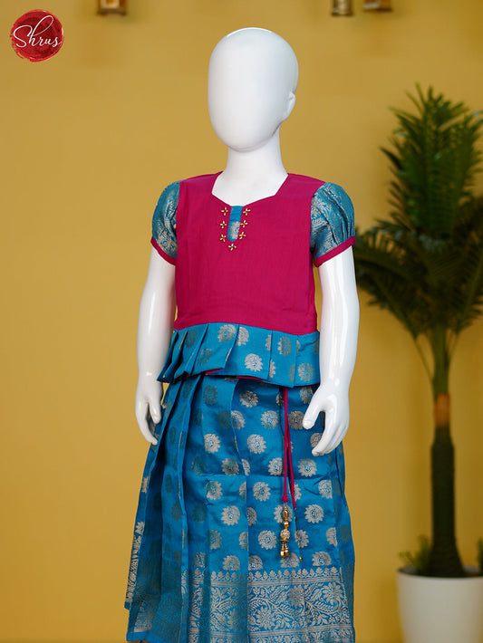 Res & Blue- Readymade Kids Pattu PAvadai - Shop on ShrusEternity.com