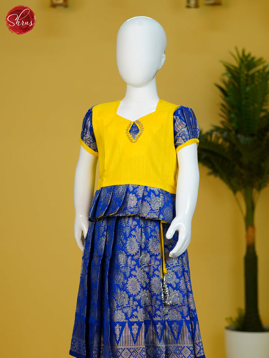 Yellow & Blue - Readymade Kids Pattu Pavadai - Shop on ShrusEternity.com