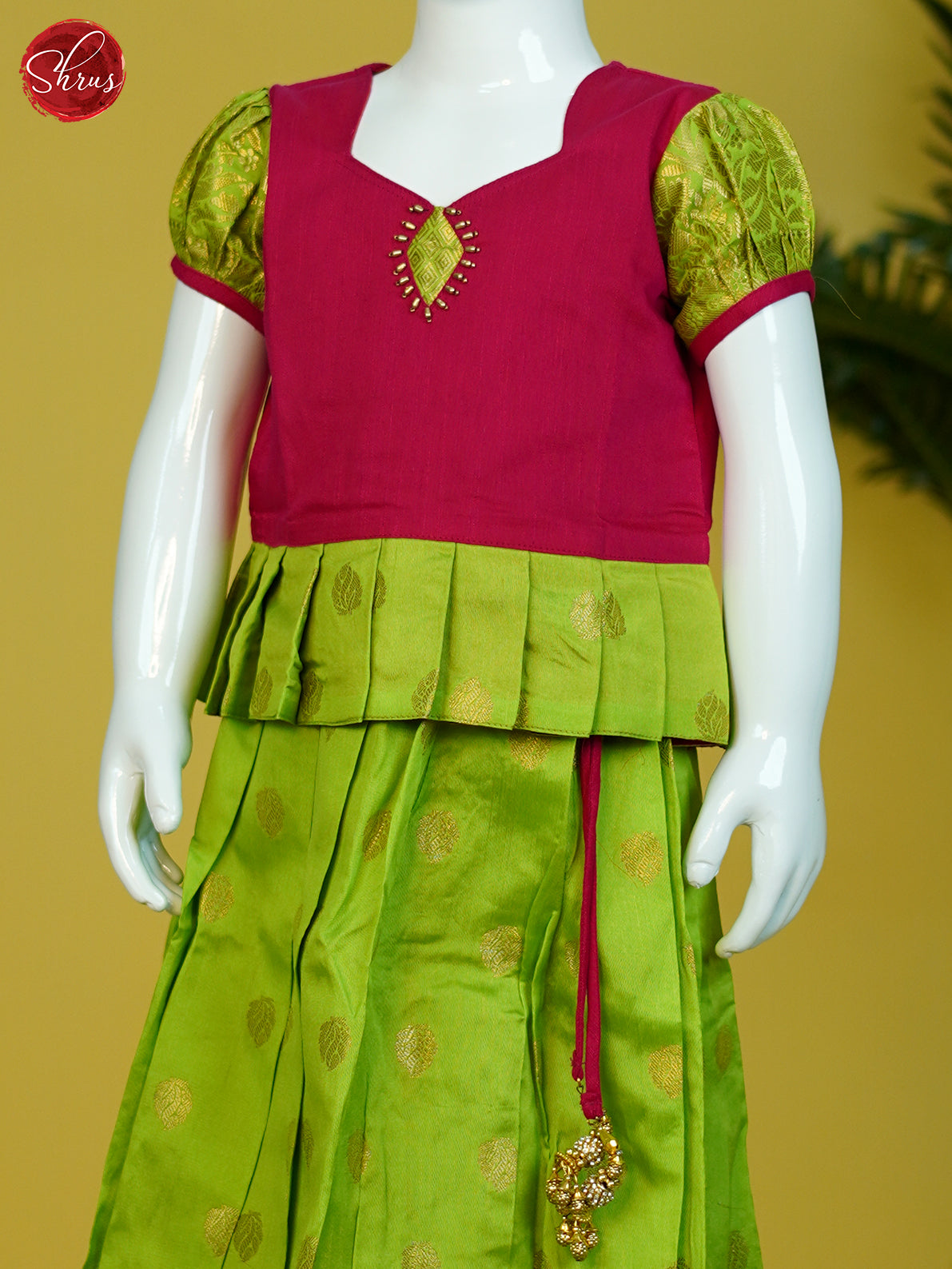 Red &  Green - Readymade Kids Pattu Pavadai - Shop on ShrusEternity.com