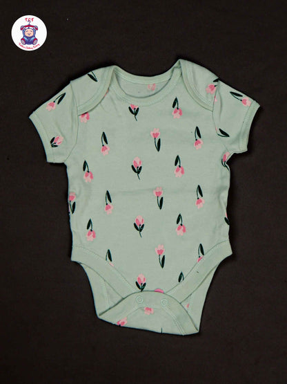 Pastel Green & Flowers - Cotton Half Rompers