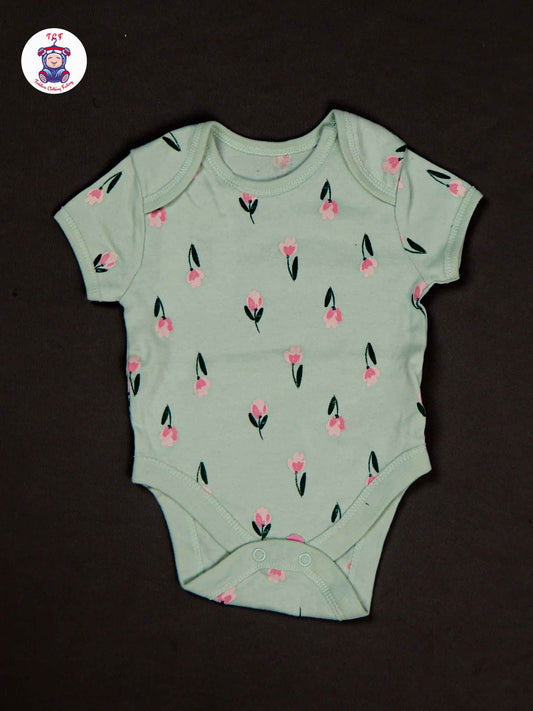 Pastel Green & Flowers - Cotton Half Rompers