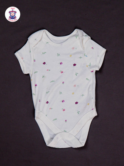 White & Flowers - Cotton Half Rompers