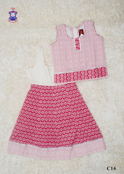 Red & White - Cotton Pavadai Sattai