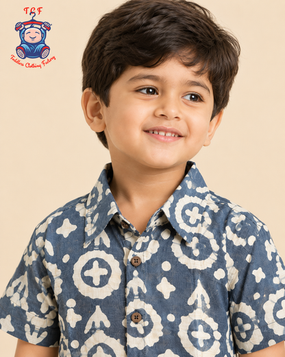 Grey & Beige - Boys Readymade Bhatik Shirts