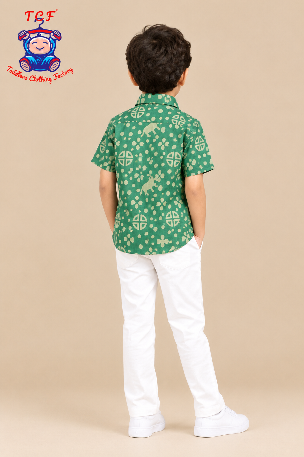 Green & Beige - Boys Readymade Bhatik Shirts