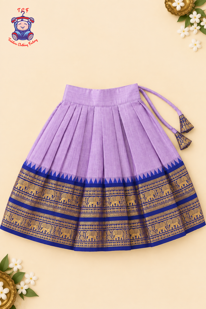 Lavender & Blue Border With Gold Zari - Girls Chettinad Pavadai Sattai