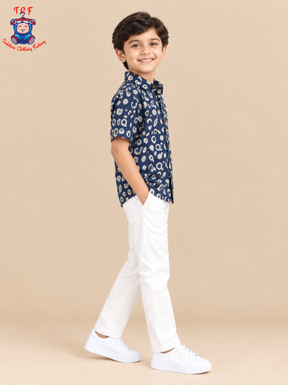 Grey & Beige - Boys Readymade Bhatik Shirts