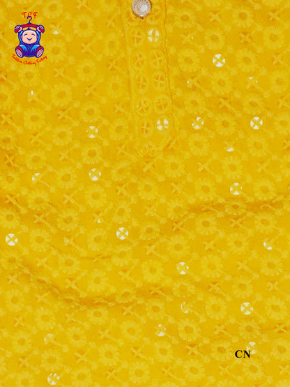 Yellow - Boys Chikankari Kurta Sets