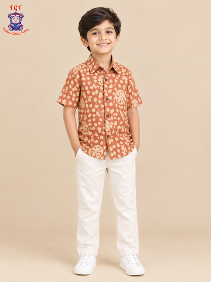Yellow & Beige - Boys Readymade Bhatik Shirts