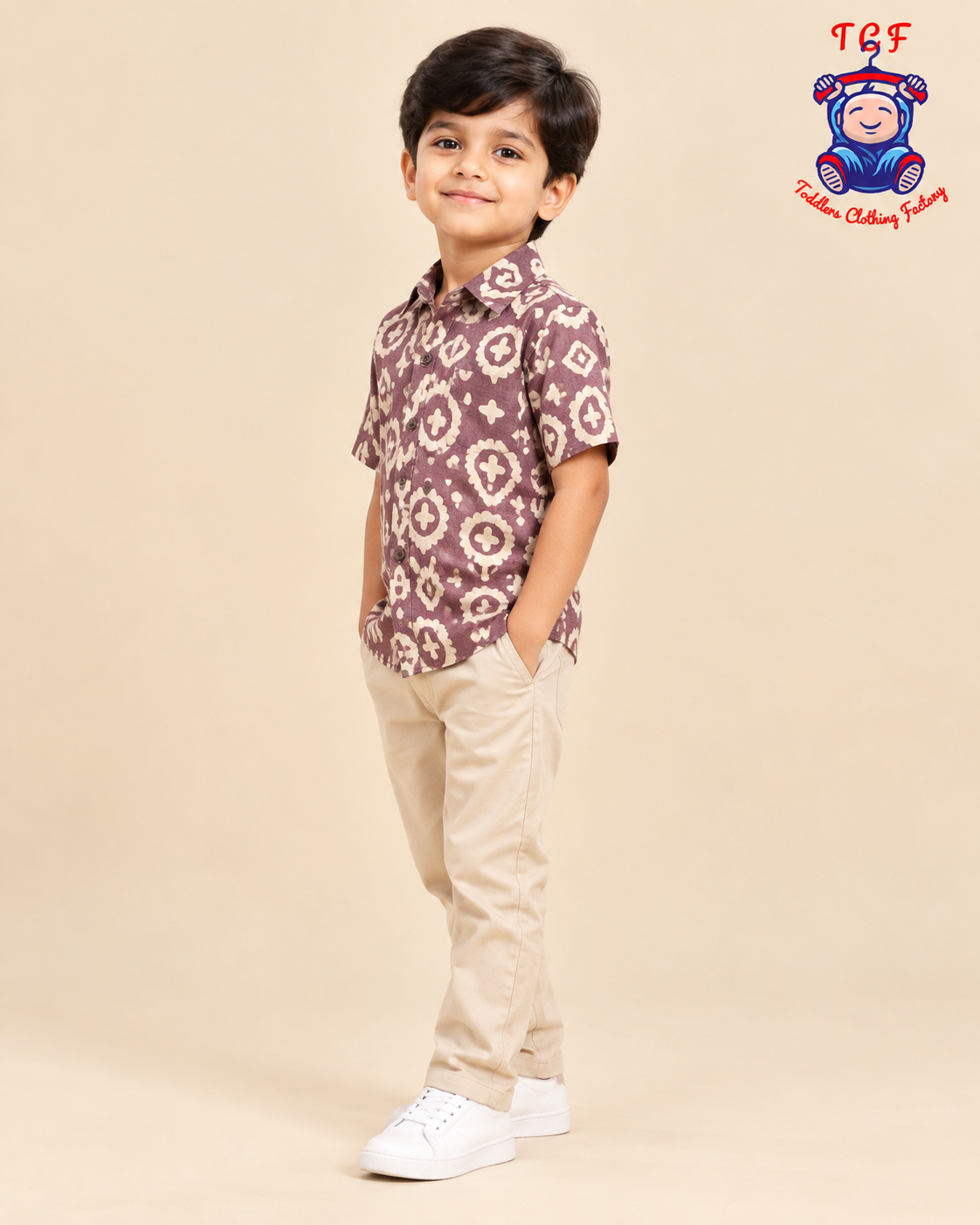 Lavender & Beige - Boys Readymade Bhatik Shirts