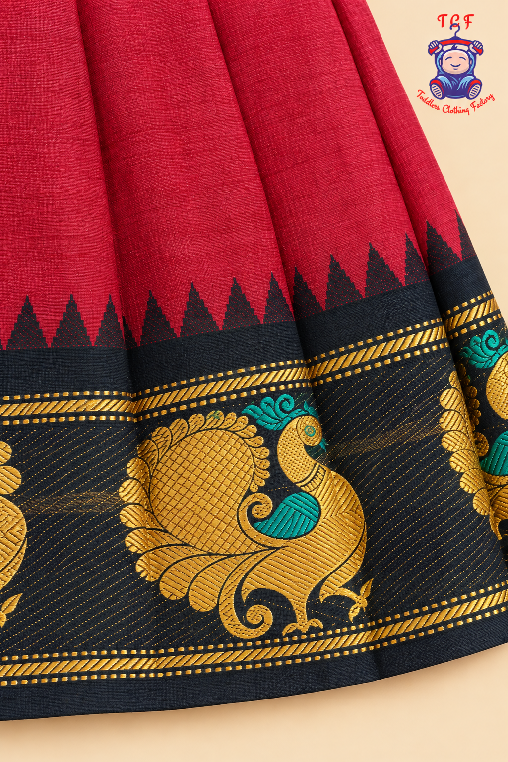 Maroon & Black Border With Gold Zari - Girls Chettinad Pavadai Sattai