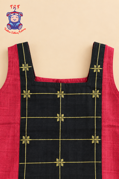Maroon & Black Border With Gold Zari - Girls Chettinad Pavadai Sattai