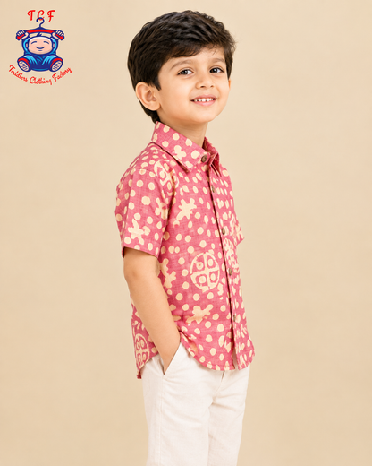 Red & Beige - Boys Readymade Bhatik Shirts