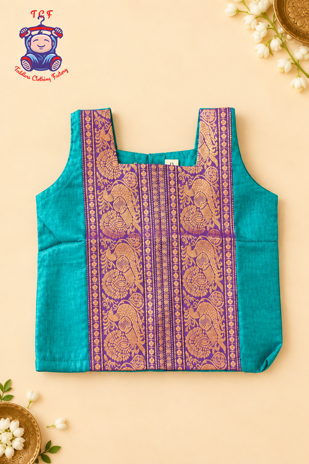 Sky Blue & Purple Border With Gold Zari - Girls Chettinad Pavadai Sattai