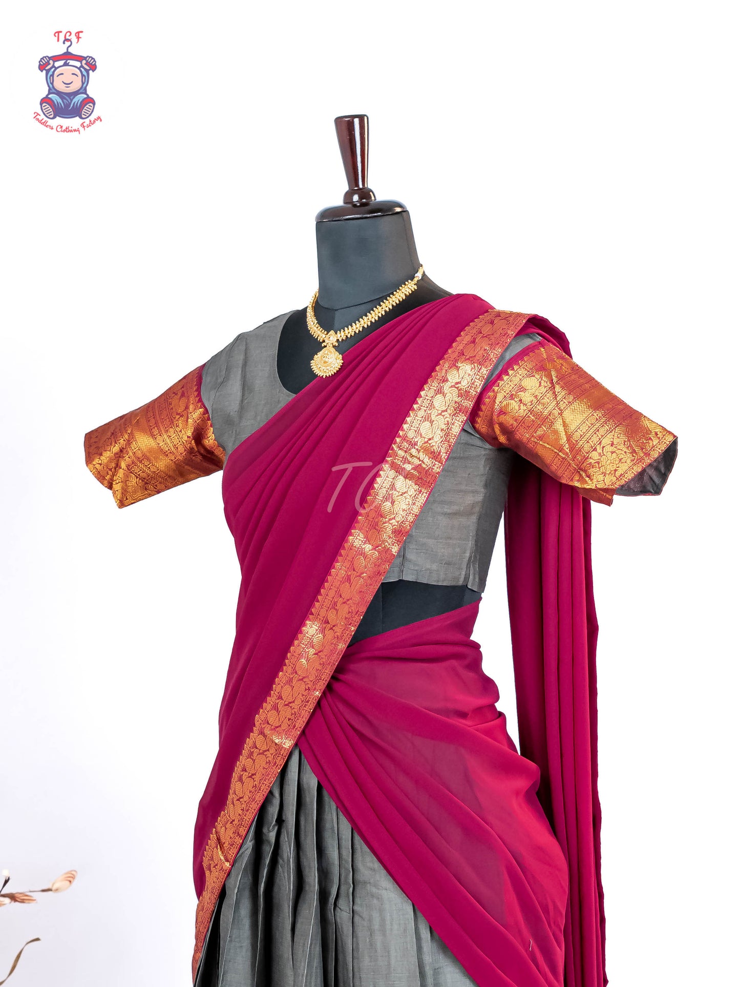 Grey & Wine - Chettinad Cotton Readymade Half Saree