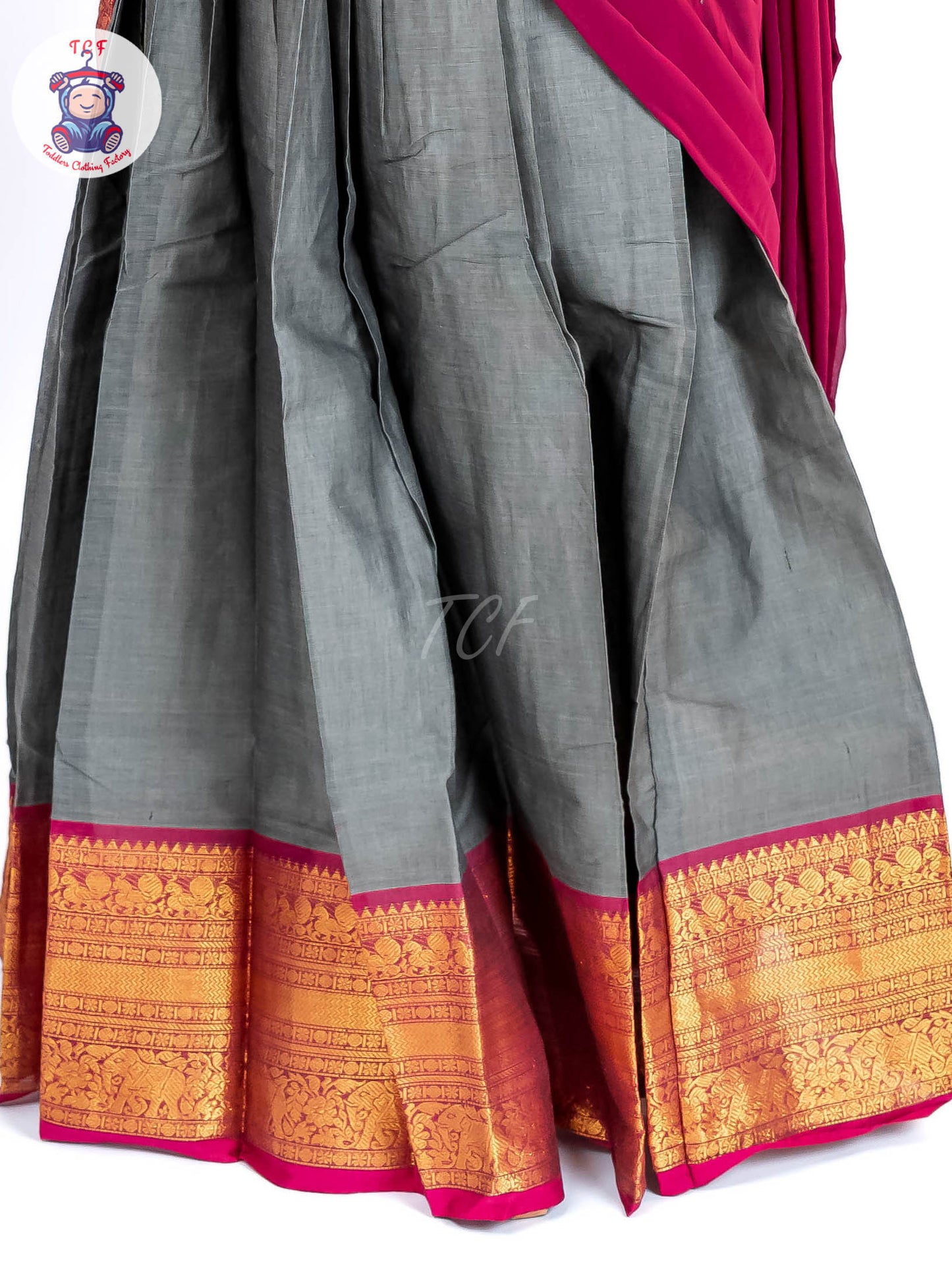 Grey & Wine - Chettinad Cotton Readymade Half Saree