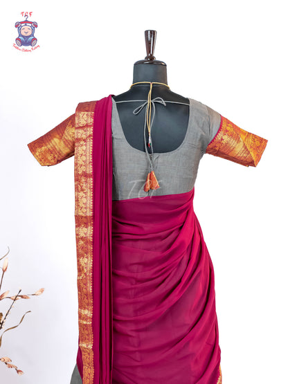 Grey & Wine - Chettinad Cotton Readymade Half Saree