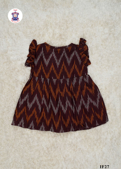 Brown - Girls Readymade Ikat Frocks