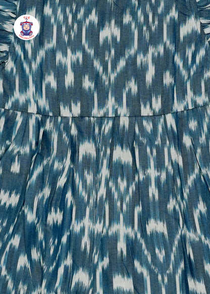 Teal Blue - Girls Readymade Ikat Frocks