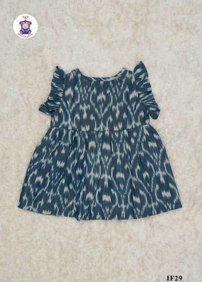 Teal Blue - Girls Readymade Ikat Frocks