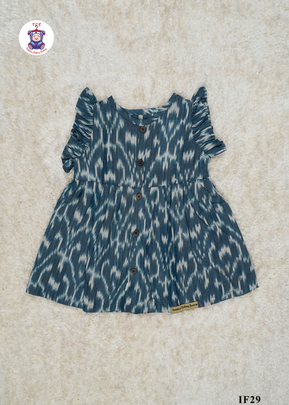 Teal Blue - Girls Readymade Ikat Frocks
