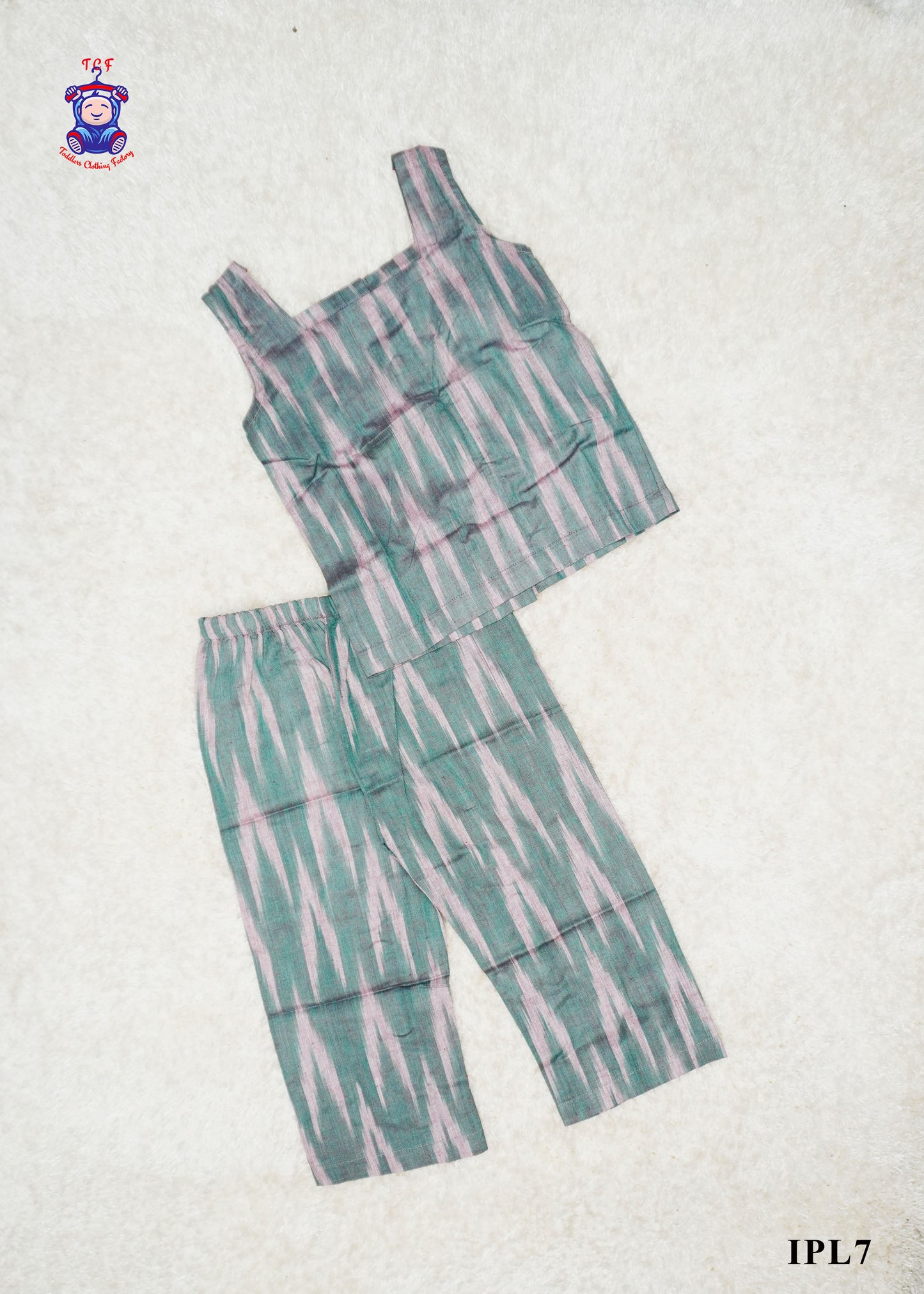 Teal Green - Girls Readymade Ikat Pyjama Sets